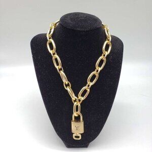 Authentic Louis Vuitton Lock and Key Gold Color with Gold Plated Chain Necklace